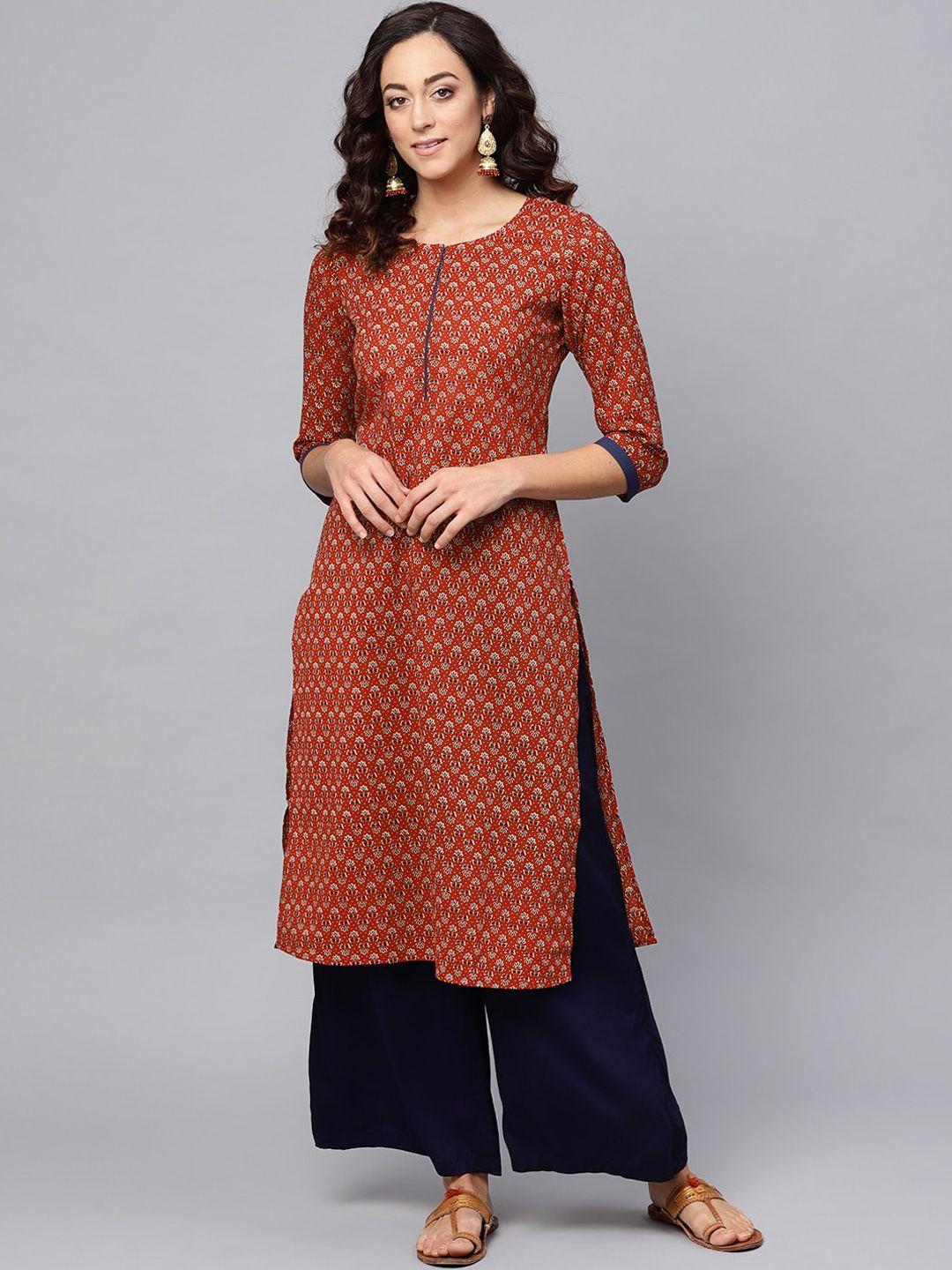 anayna women rust ethnic motifs printed kurta