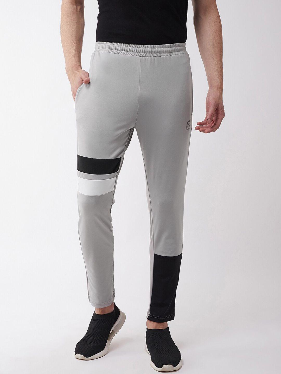 masch sports men grey & black colourblocked dry fit track pants