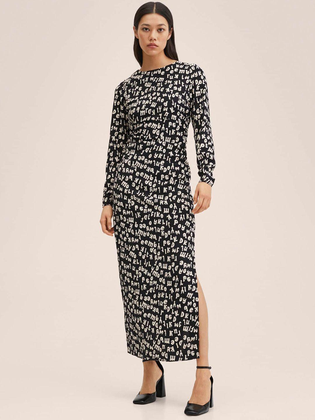 mango black & white typography printed maxi dress