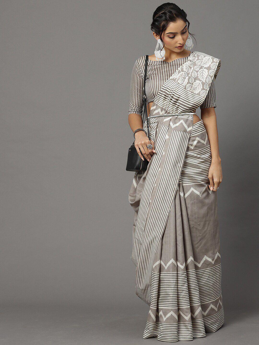 mitera grey & off white art silk bhagalpuri saree