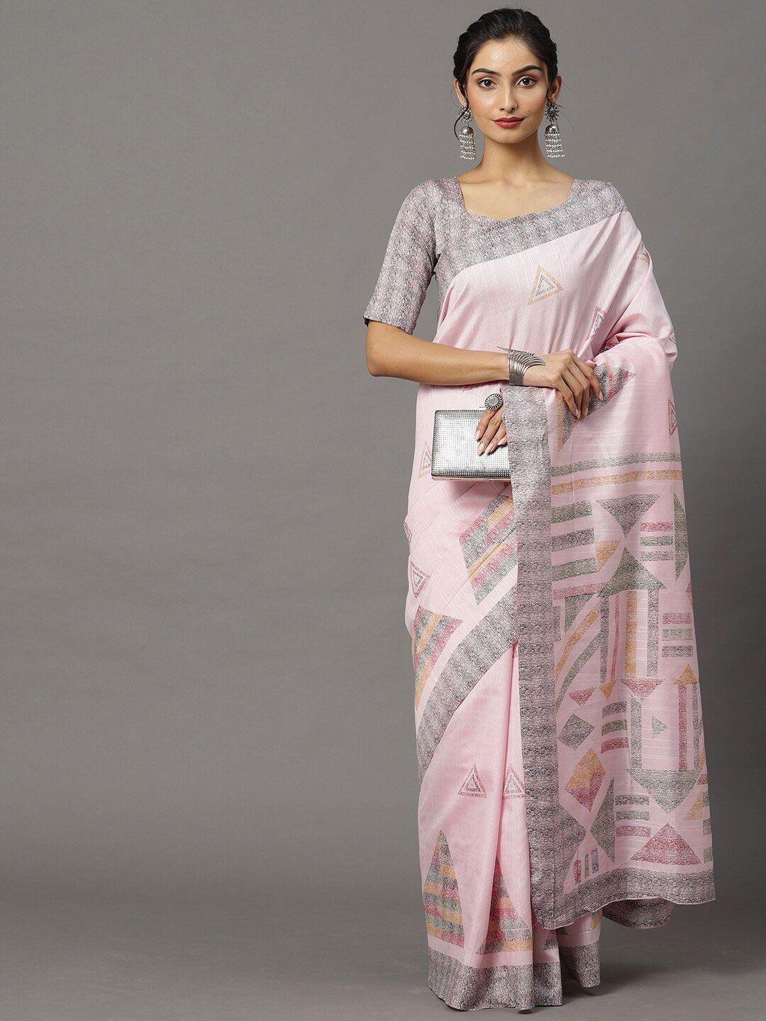 mitera pink & grey art silk bhagalpuri saree