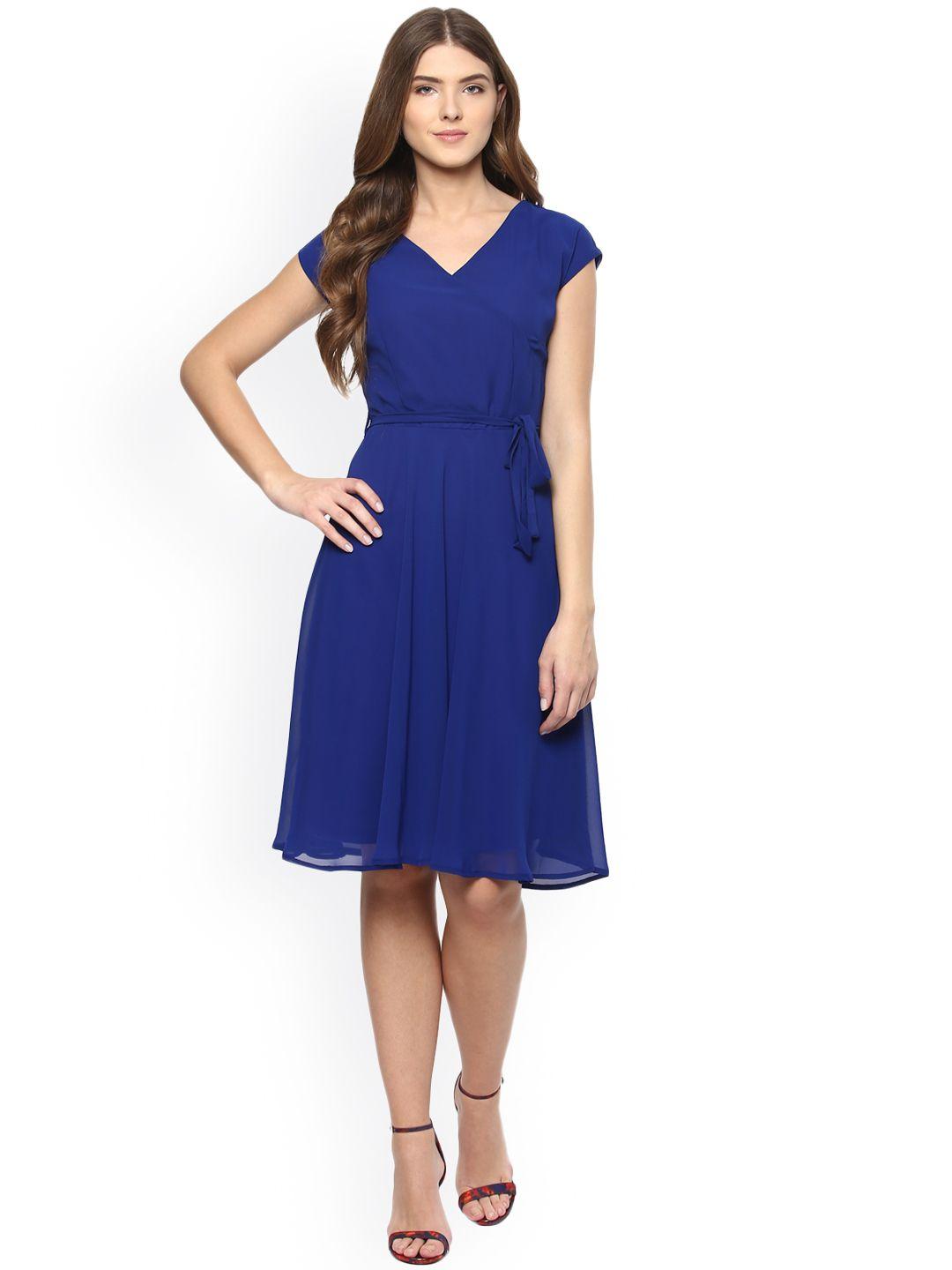 harpa women blue solid a-line dress