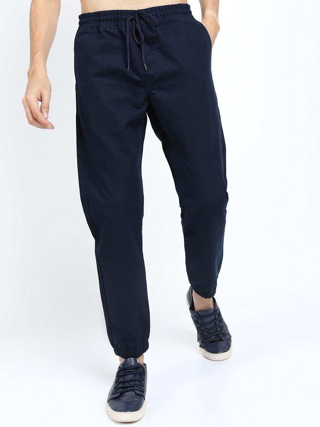 ketch men navy blue solid joggers