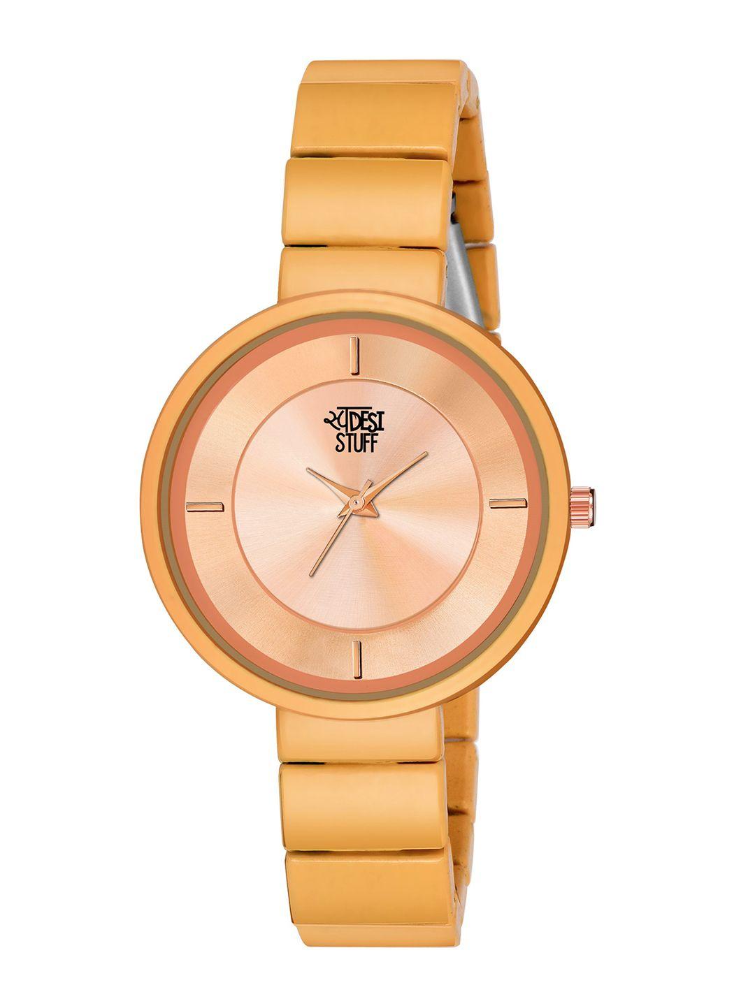 swadesi stuff women rose gold-toned dial & gold toned bracelet style straps analogue watch