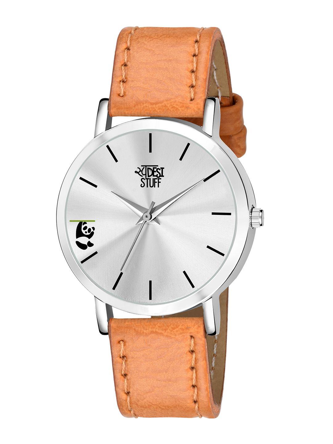 swadesi stuff women silver-toned dial & brown leather straps analogue watch