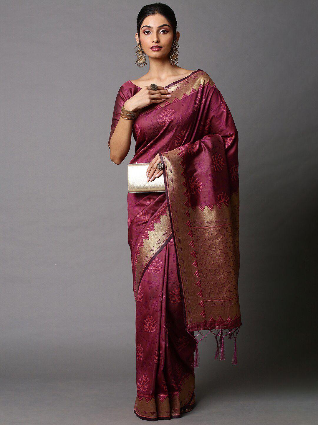 mitera magenta woven design zari silk cotton banarasi saree