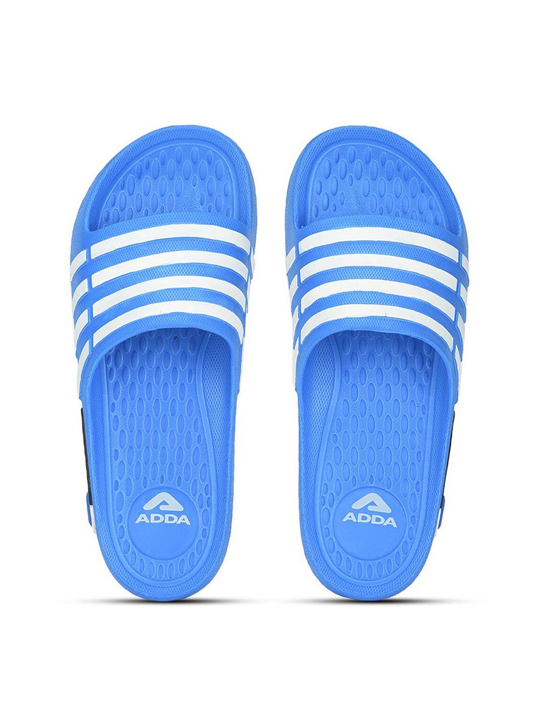 adda men blue striped sliders