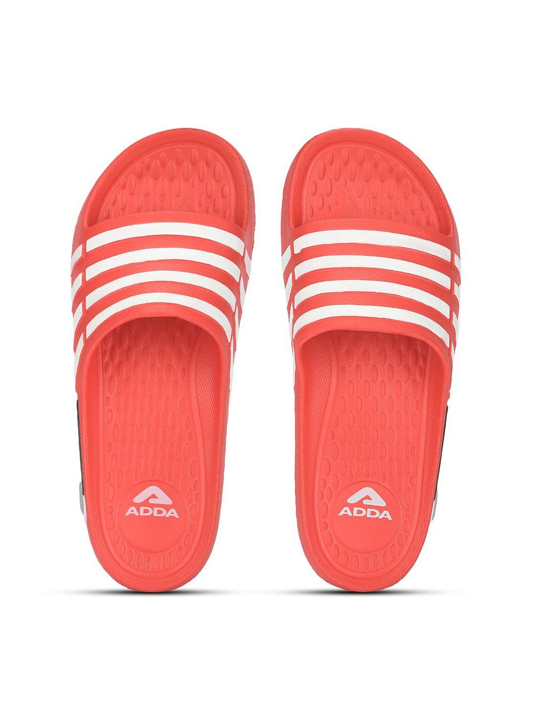 adda men red & white striped rubber sliders