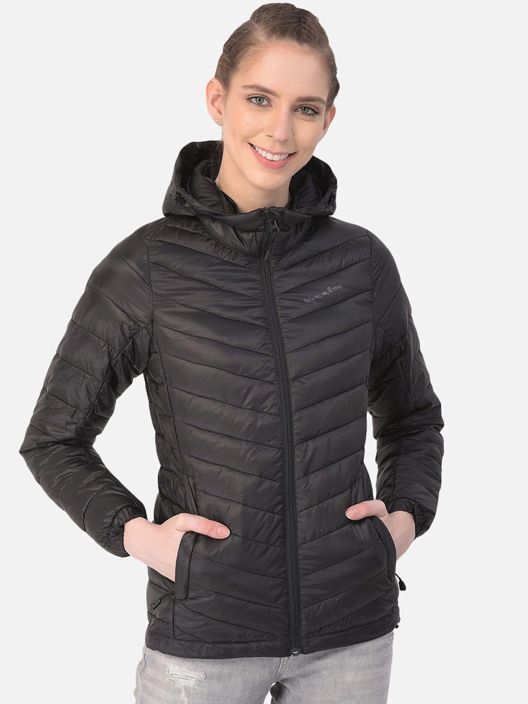 woodland women black hooded padded jacket