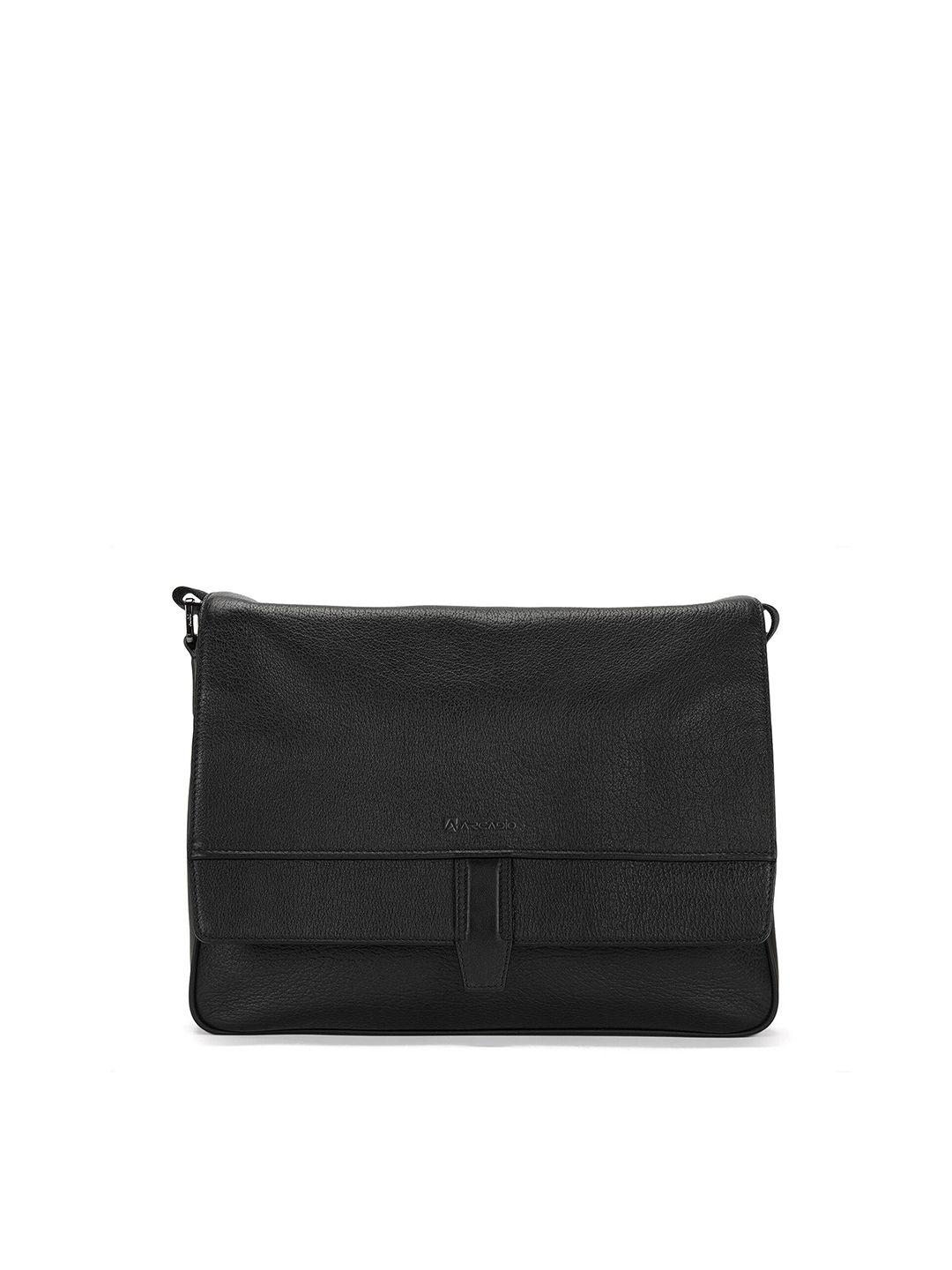 arcadio unisex black leather laptop bag with detachable shoulder strap