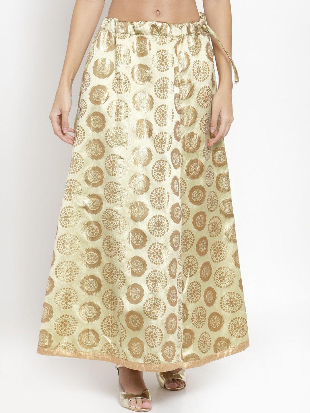 clora creation women beige & gold-coloured woven design flared skirts