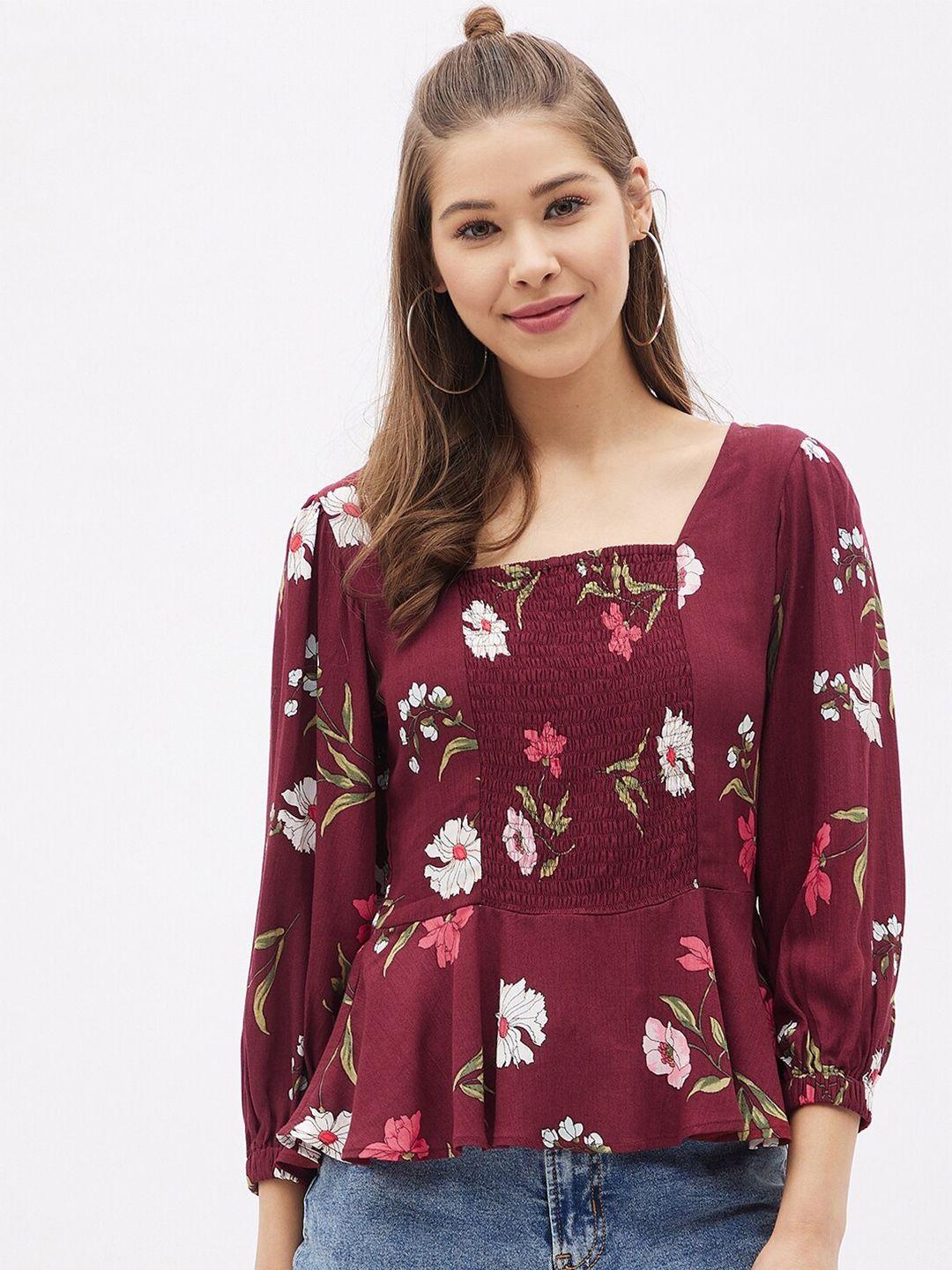 harpa maroon floral print casual peplum top