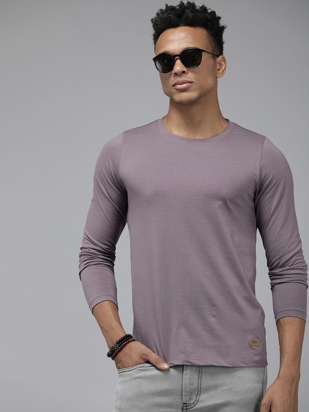 roadster men purple solid t-shirt