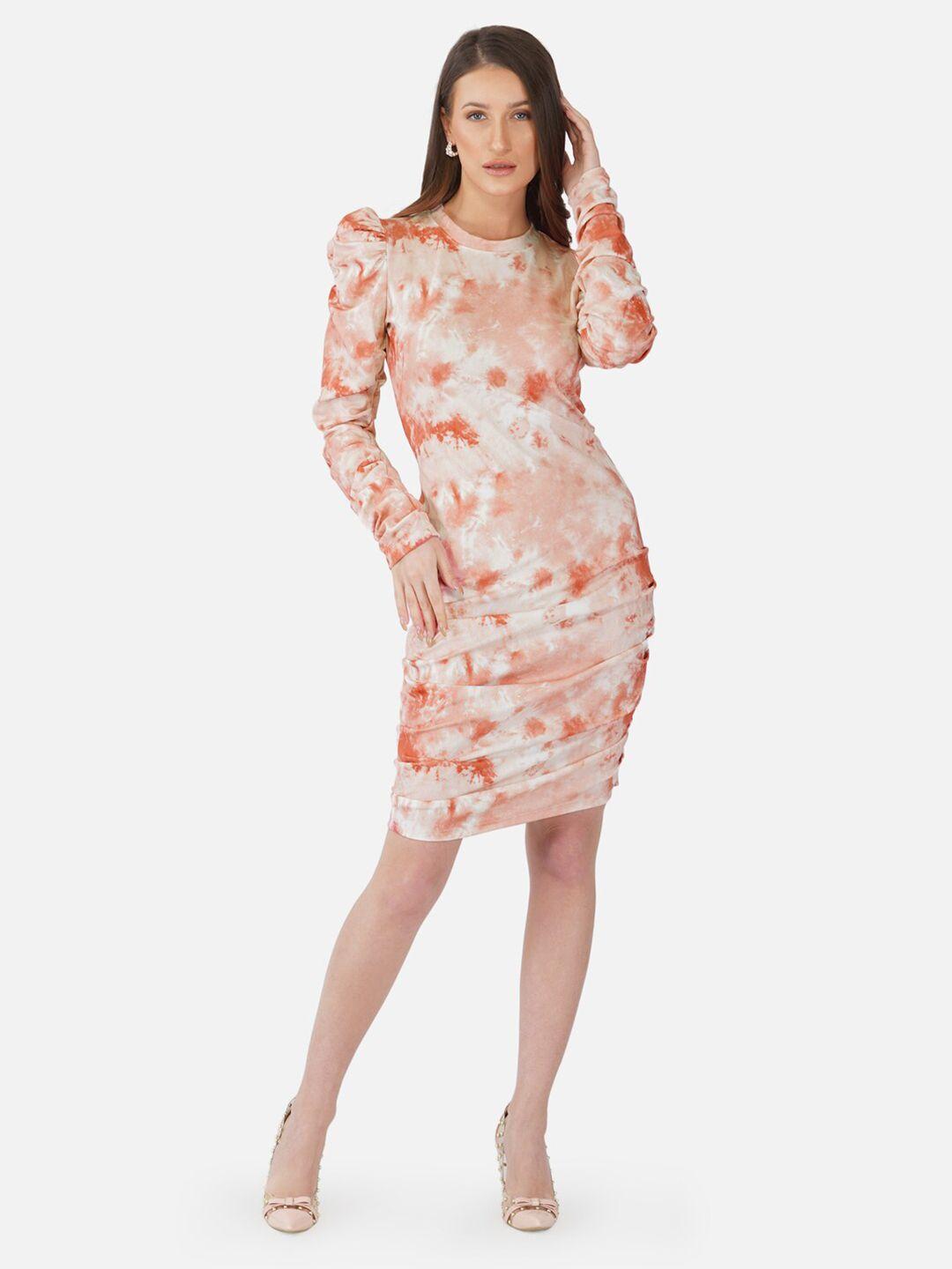 selvia peach-coloured floral scuba bodycon dress