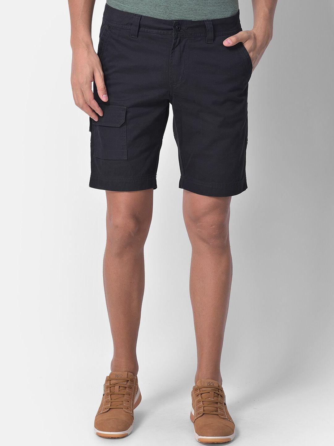 woodland men black solid cotton regular shorts