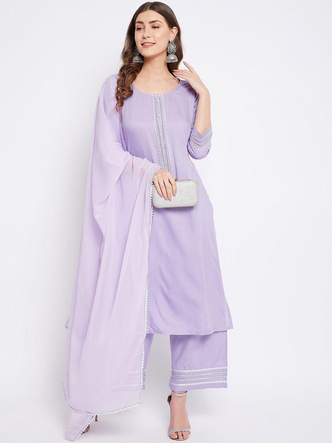 bitterlime women lavender gotta patti kurta with palazzos & with dupatta