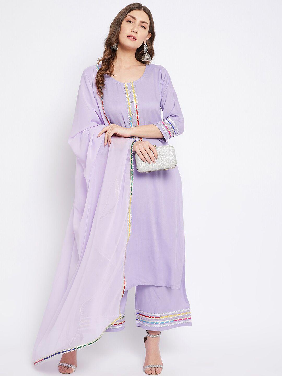 bitterlime women lavender gotta patti kurta with palazzos & with dupatta