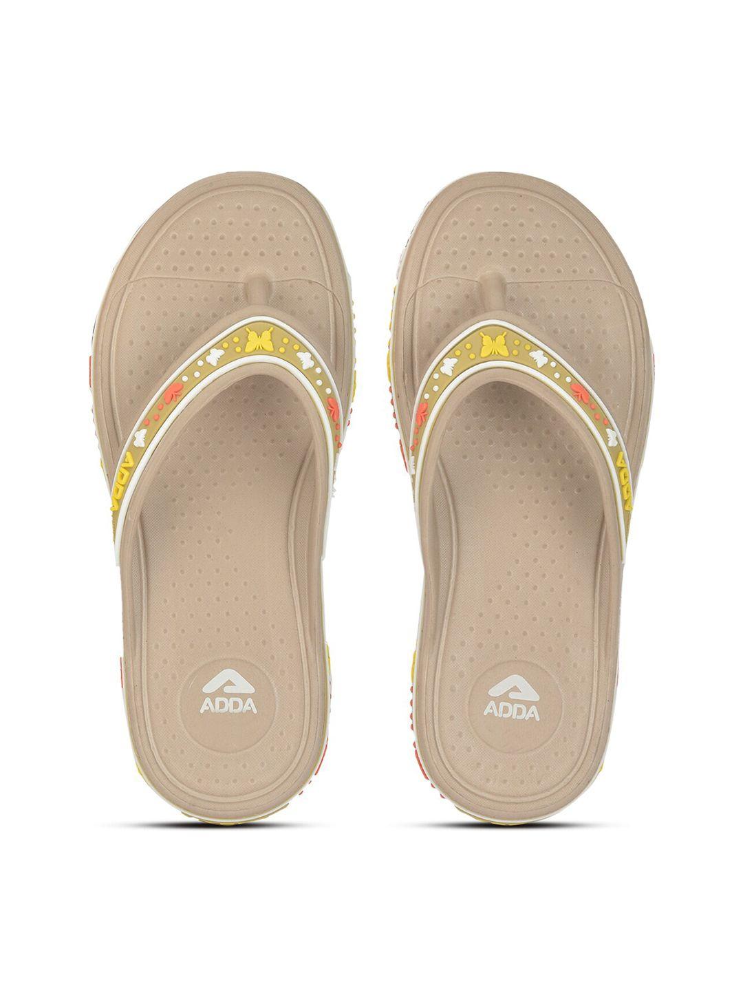 adda women beige & yellow rubber thong flip-flops