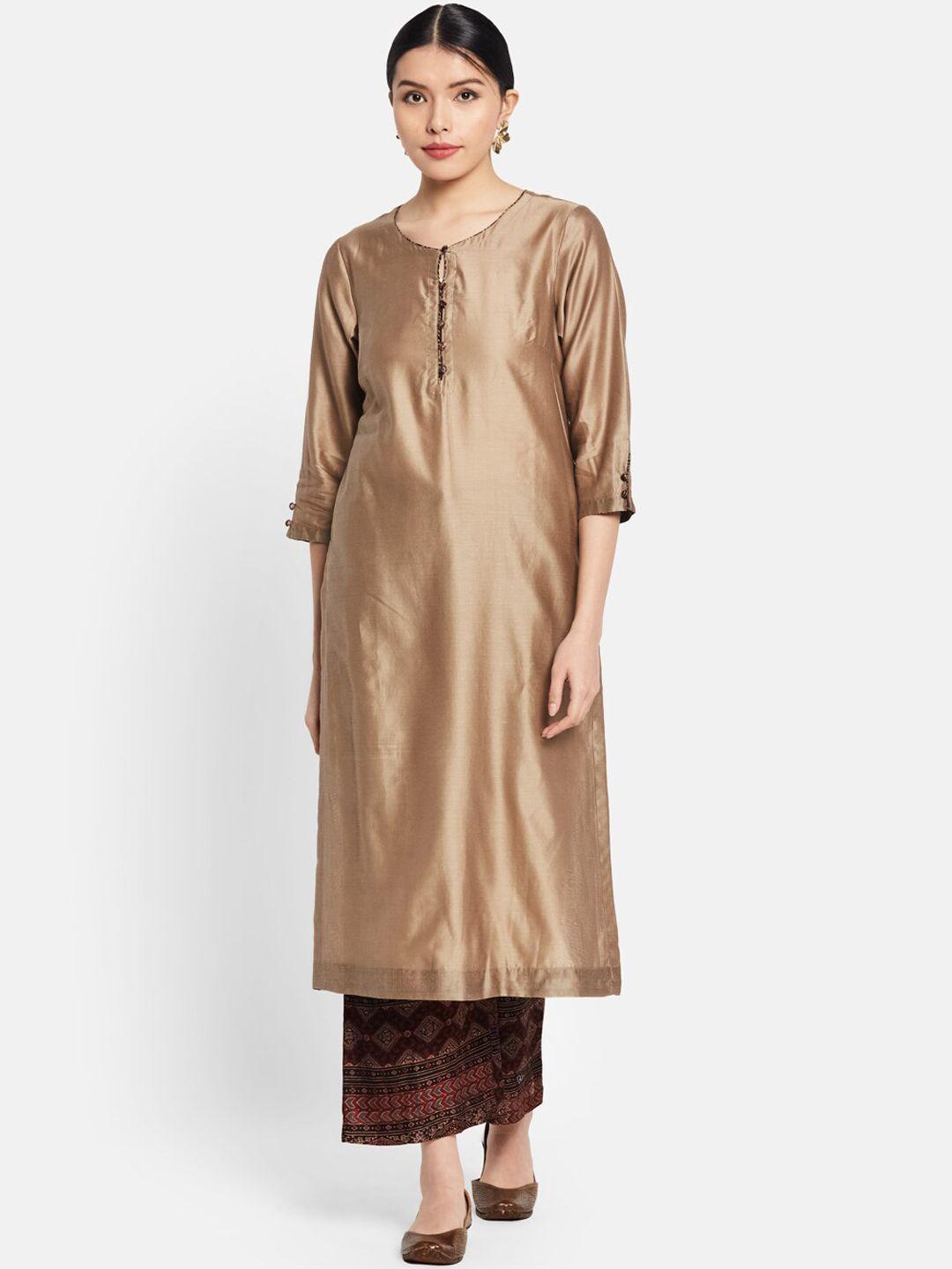 fabindia women beige & maroon kurta with palazzos