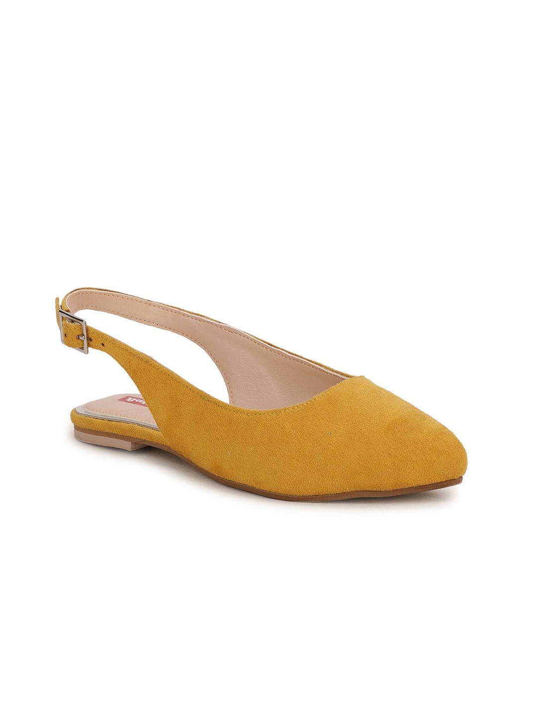 bata women yellow solid mules flats