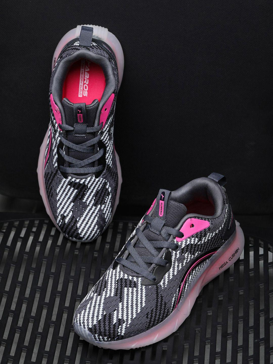 abros women grey & pink mesh running sports shoes