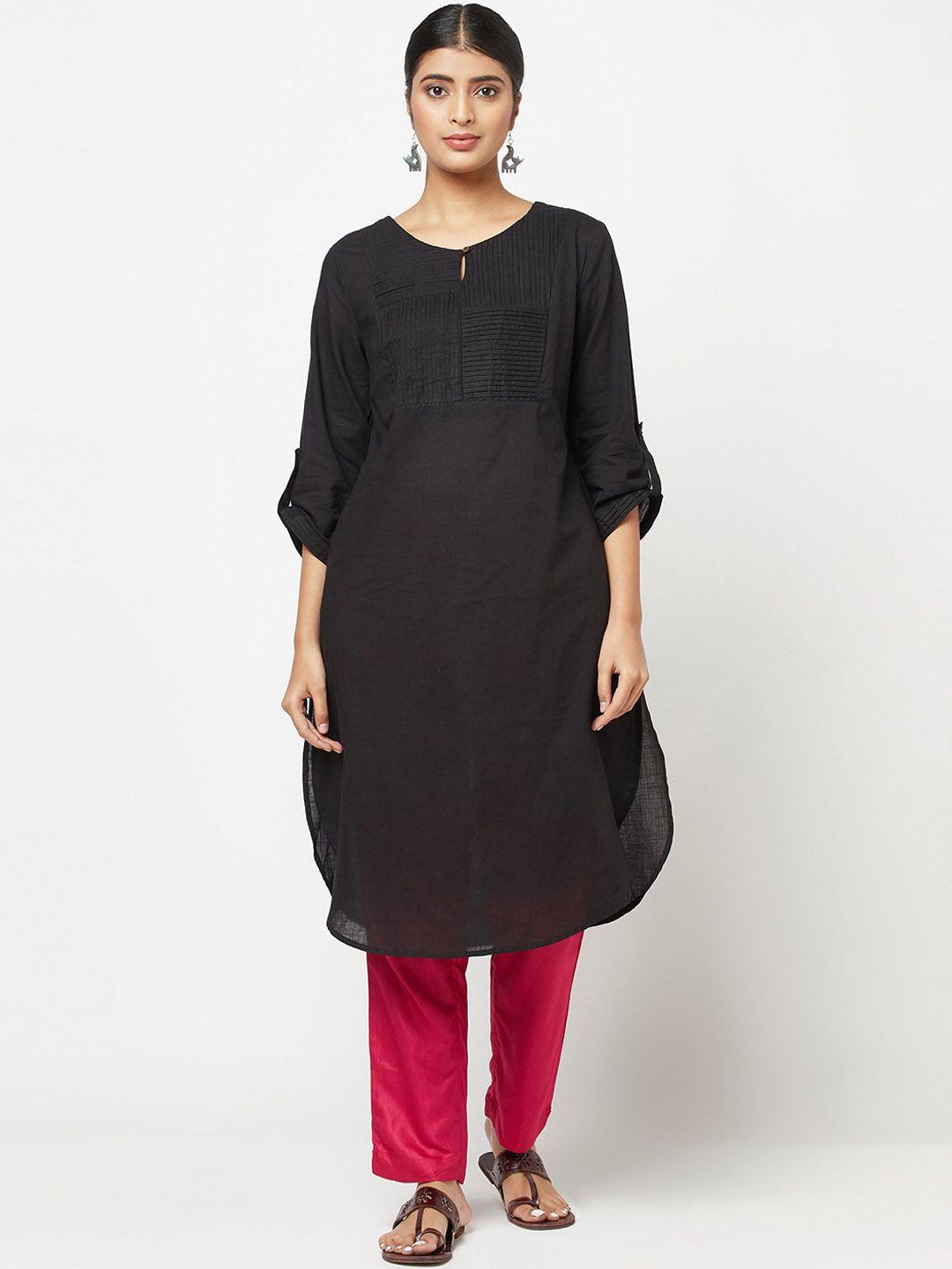 fabindia women black keyhole neck kurta