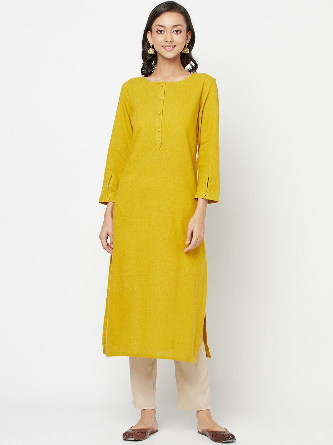 fabindia women mustard yellow cotton kurta