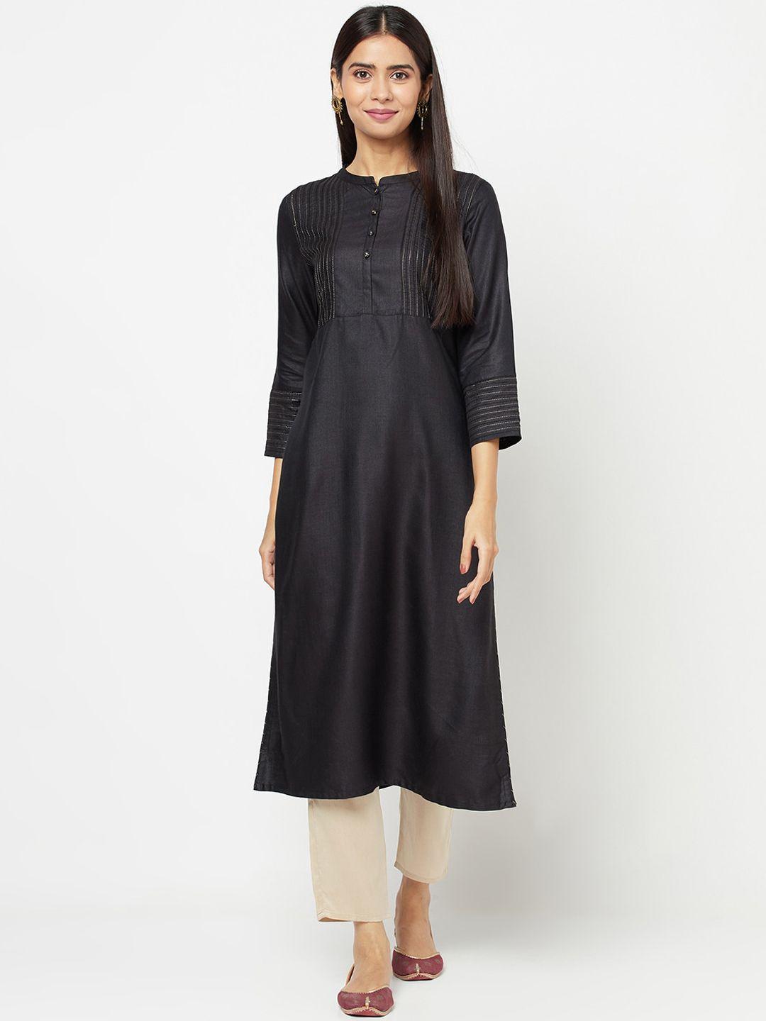 fabindia women black straight kurta