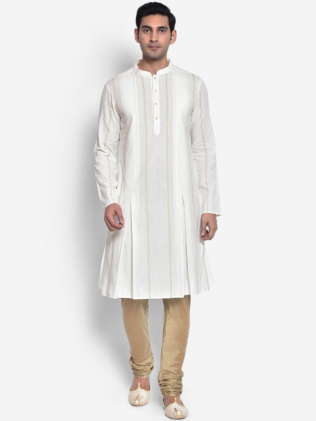 kisah men white striped cotton kurta