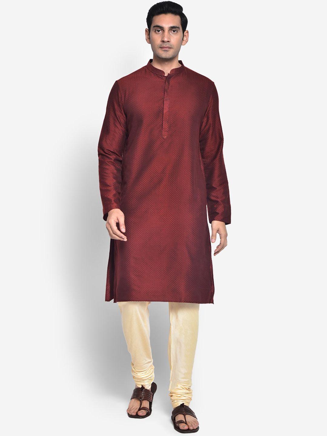 kisah men maroon printed kurta