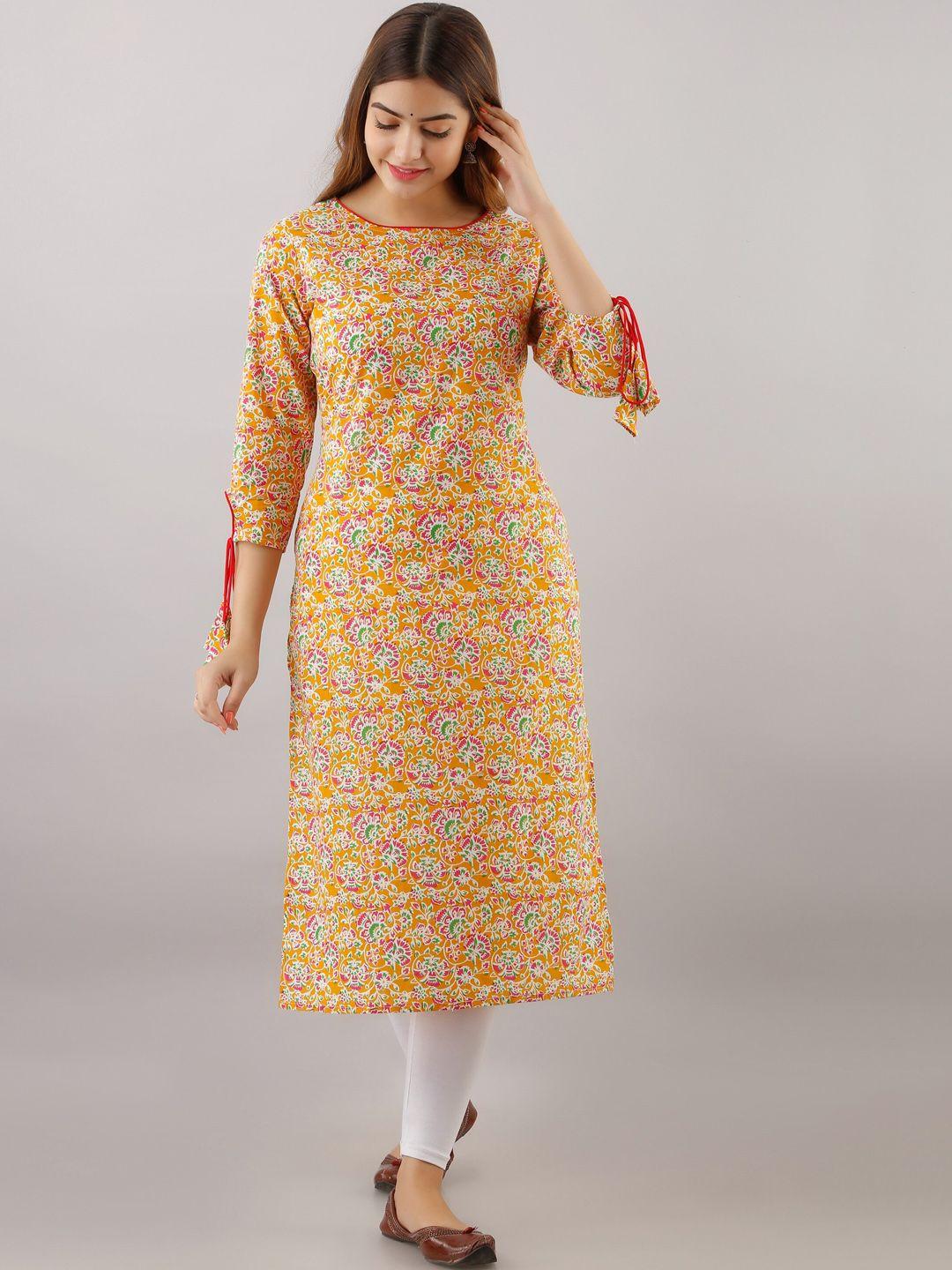 women touch yellow printed straight kurta