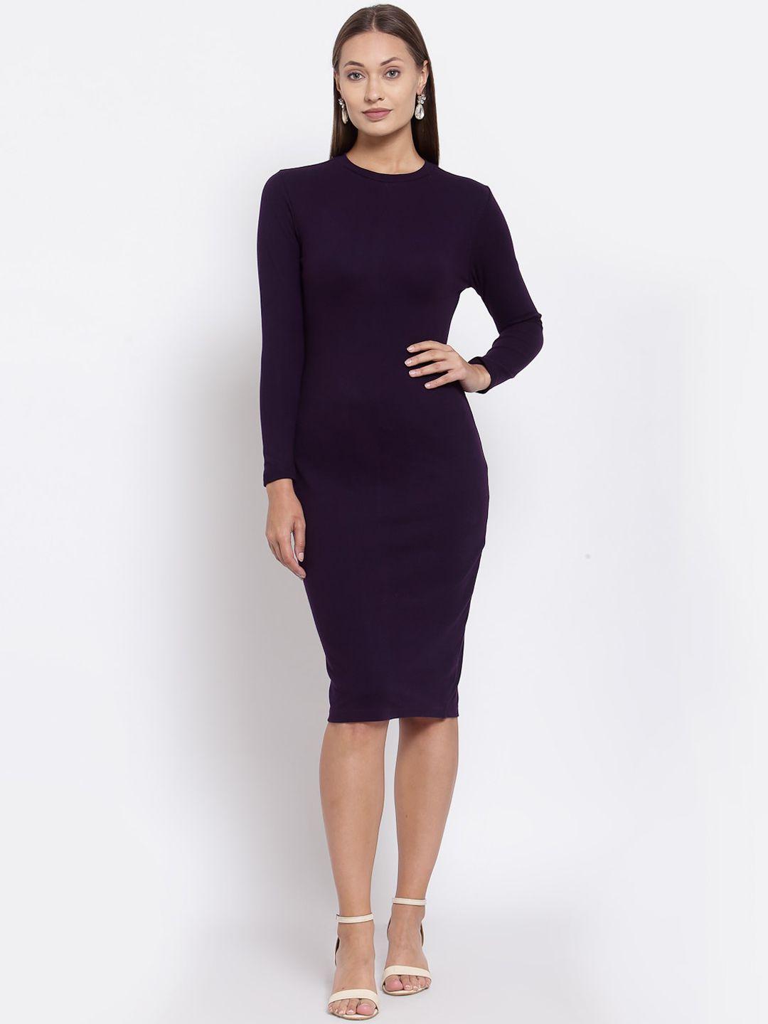 yoonoy violet solid solid round neck organic cotton sheath dress