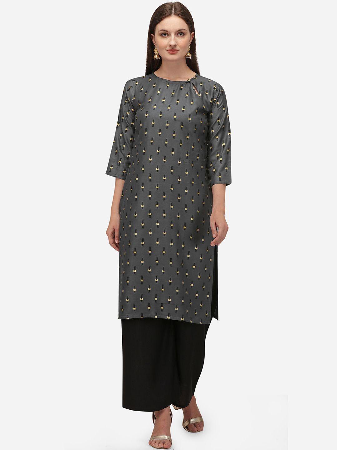 kalini women charcoal printed kurta with palazzos