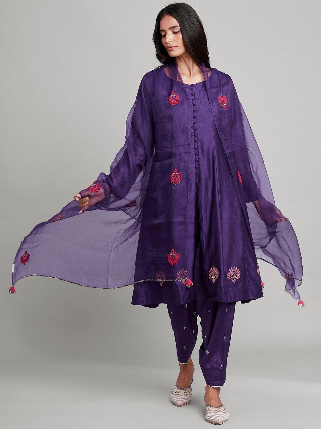 w the folksong collection women purple solid gotta patti cotton silk kurta