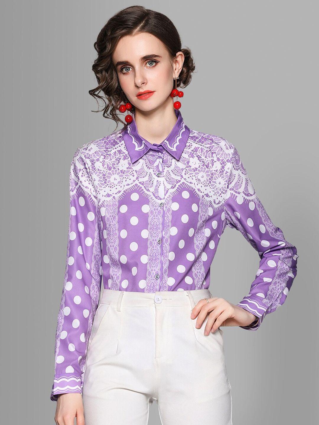 jc collection women purple polka dots printed casual shirt