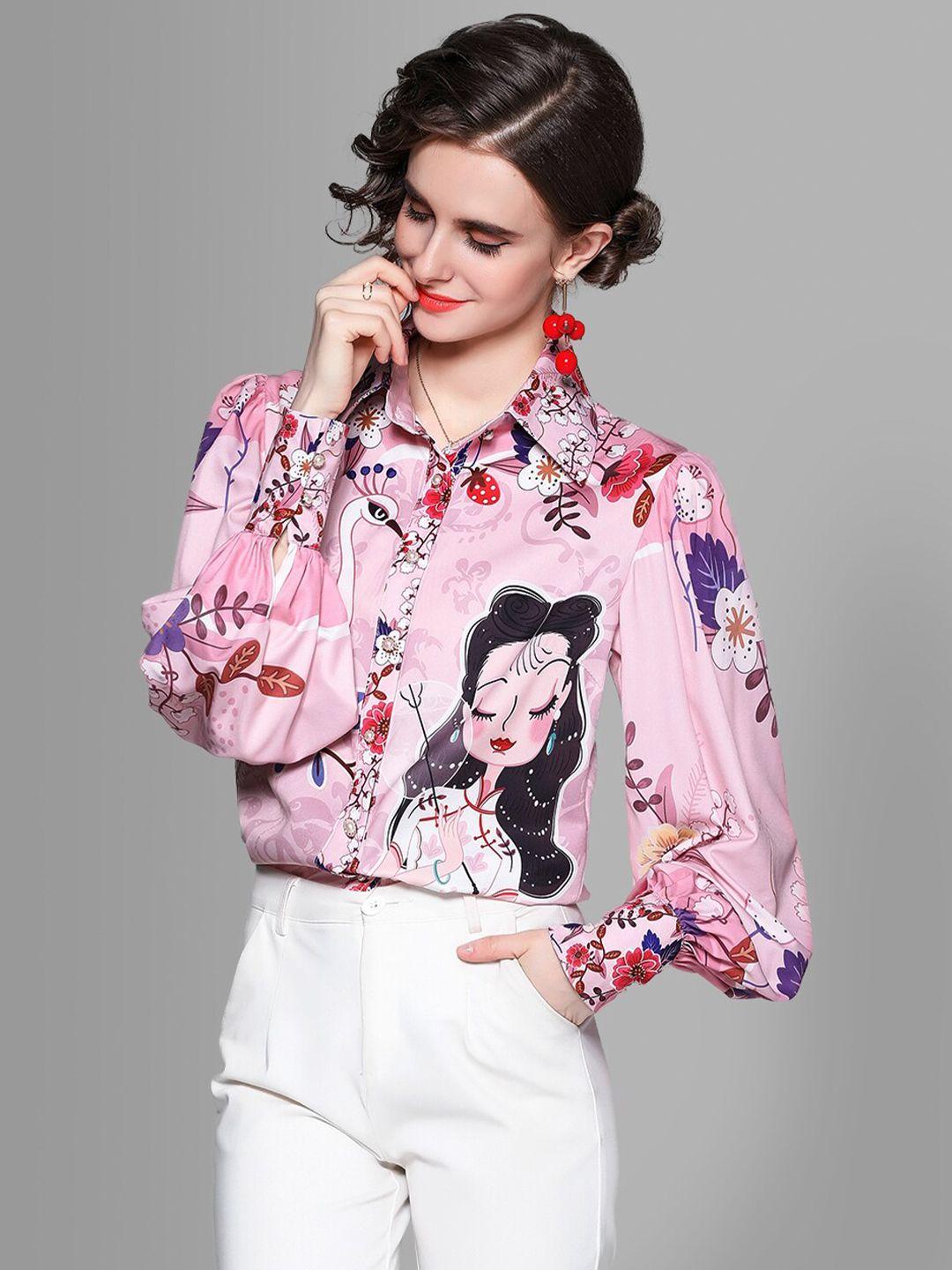 jc collection women pink floral printed casual shirt