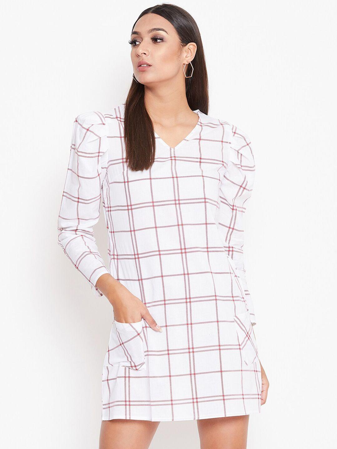 la zoire women white checked cotton a-line dress