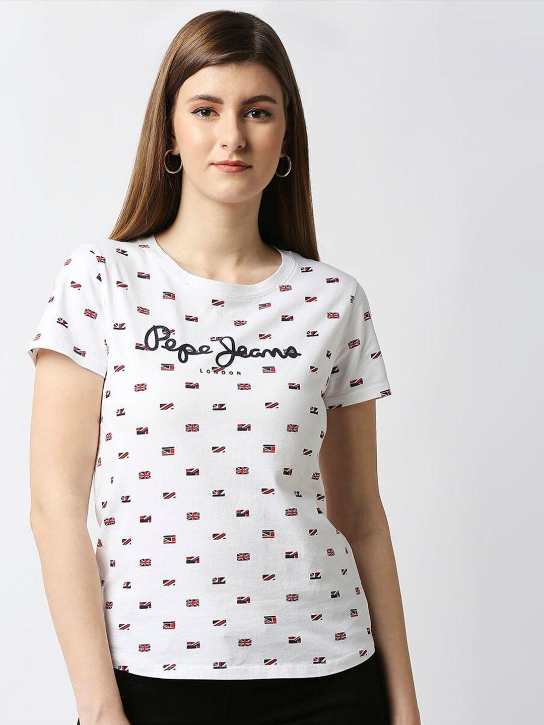 pepe jeans women off white & red typography printed t-shirt