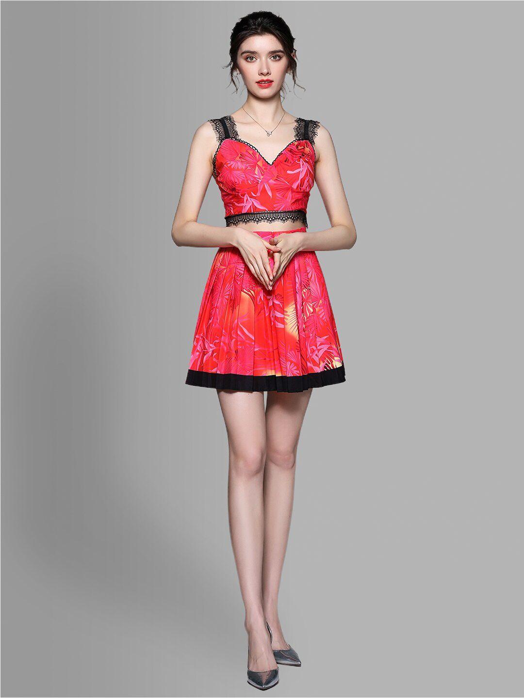 jc collection women red & yellow printed top with skirt  co-ords set