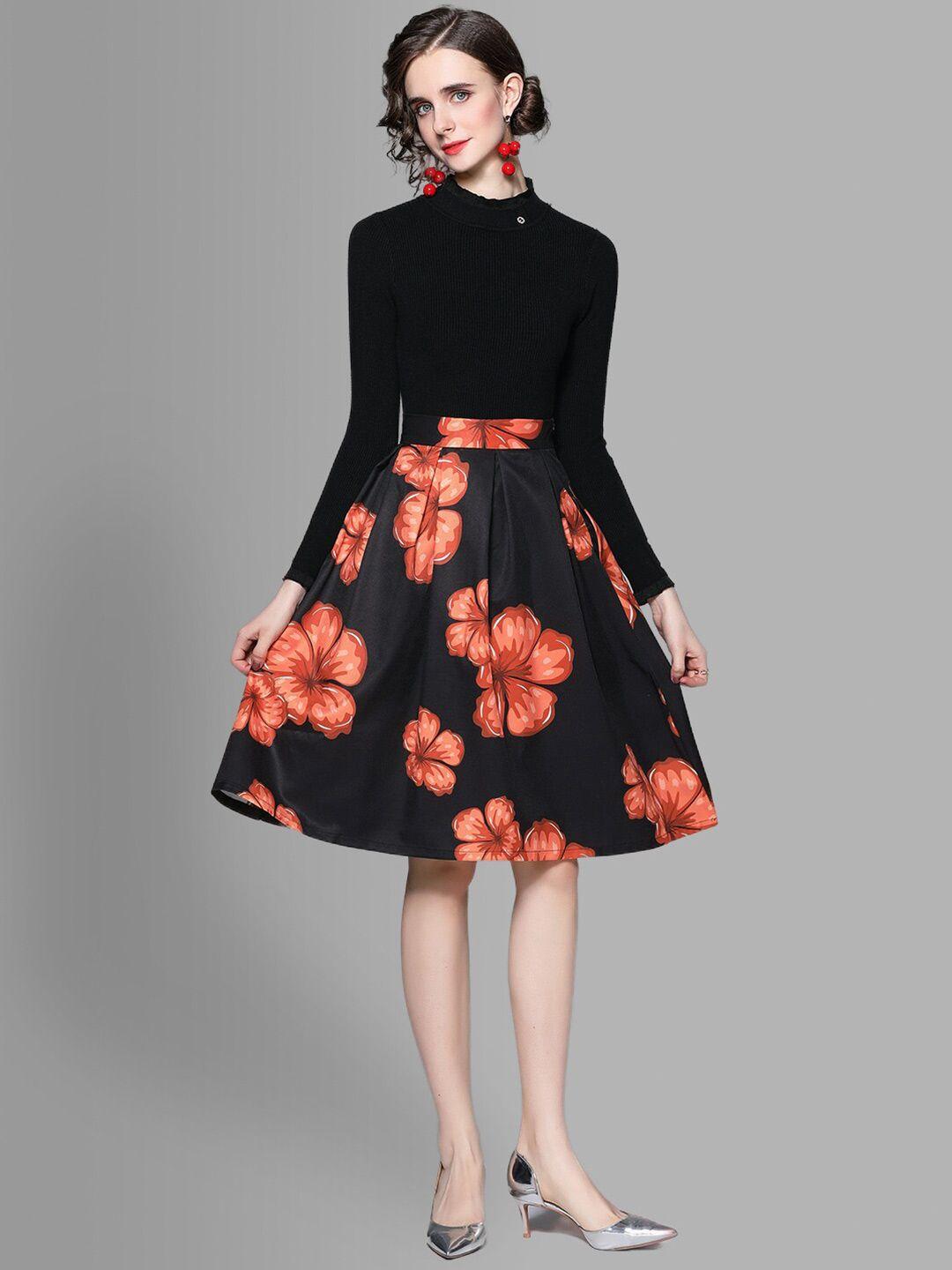 jc collection women black & orange top with skirt