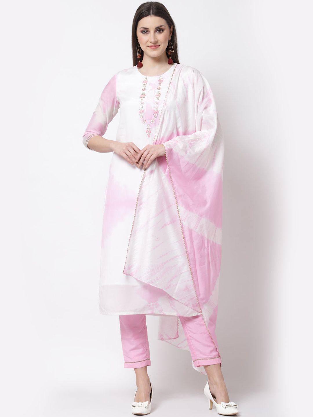 myshka women pink ombre dyed kurta with trousers & with dupatta