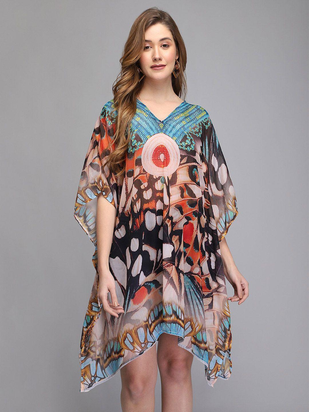 aditi wasan multicoloured floral chiffon kaftan midi dress