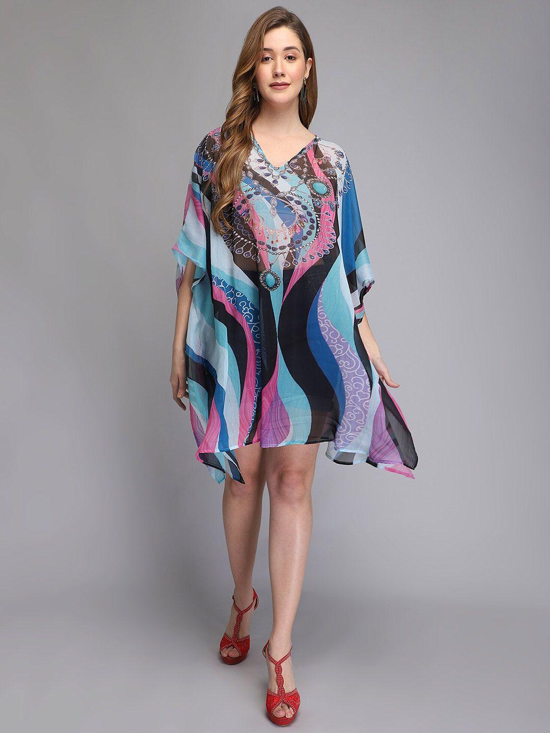 aditi wasan multicoloured ethnic motifs chiffon kaftan dress