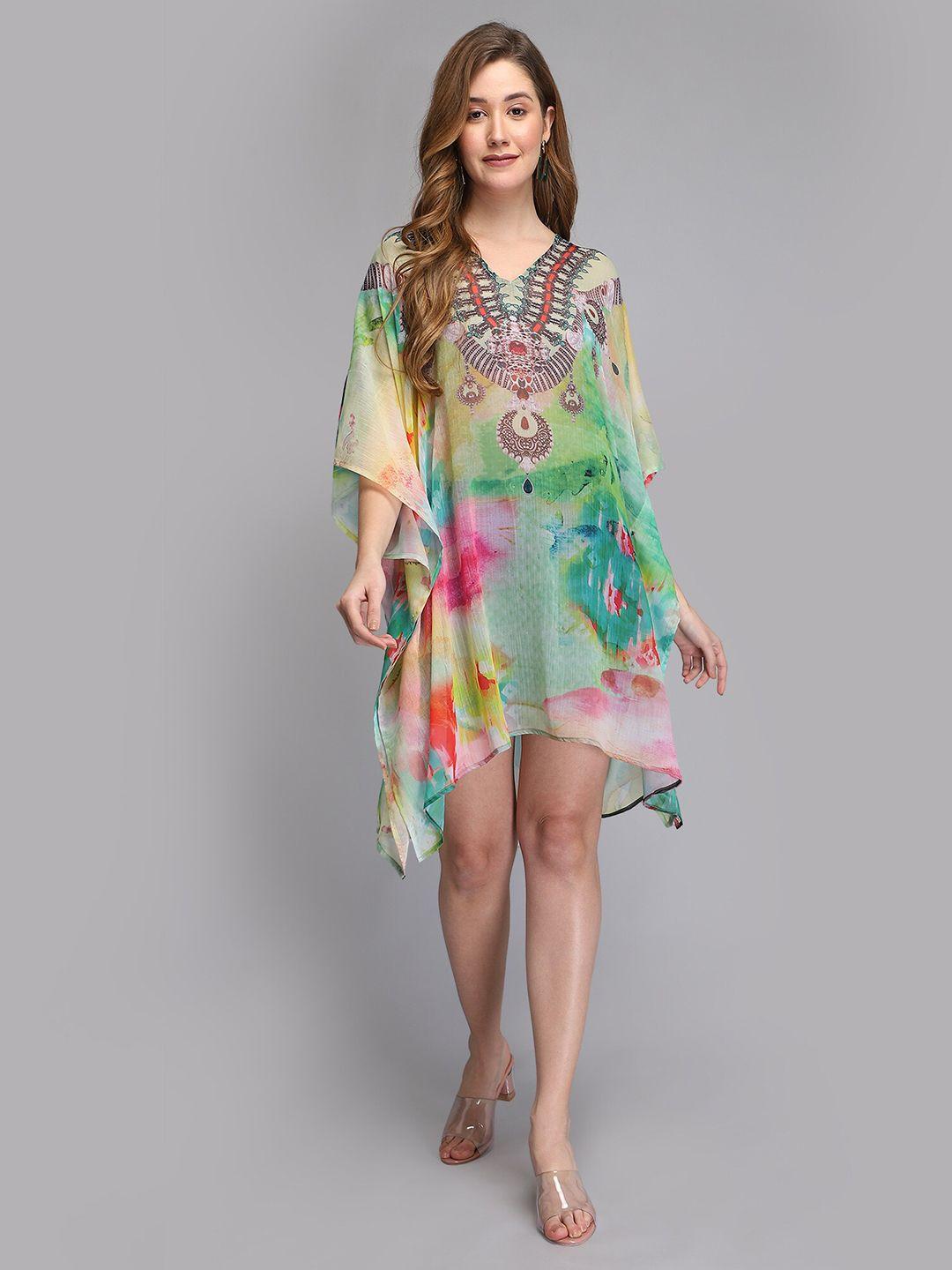 aditi wasan multicoloured abstract printed chiffon kaftan dress