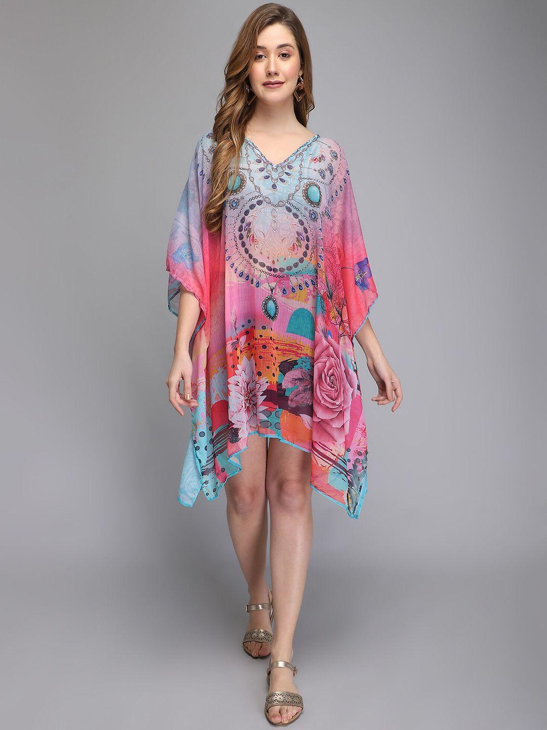 aditi wasan multicoloured ethnic motifs chiffon kaftan dress