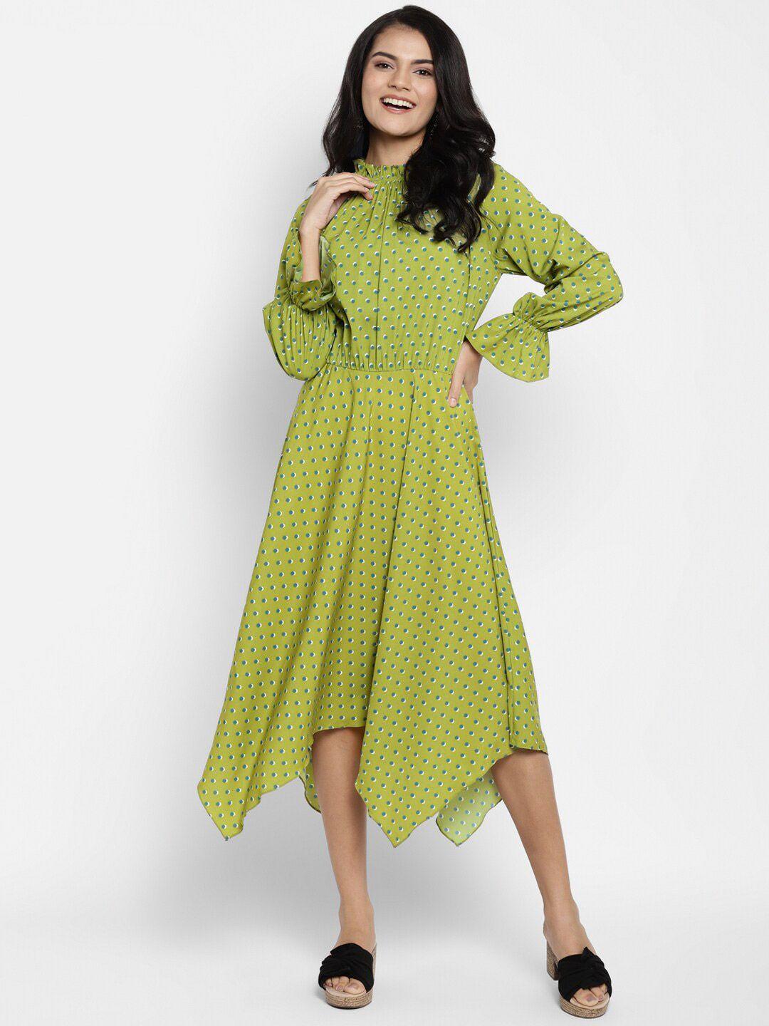 deebaco lime green a-line asymmetric hem midi dress