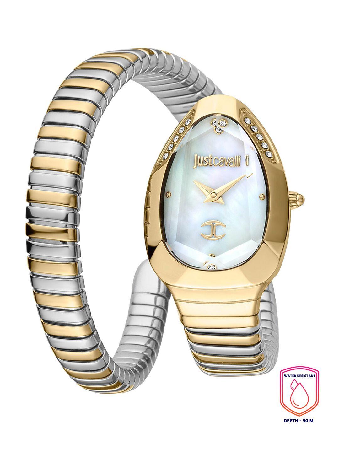 just cavalli women white brass dial & bracelet style straps analogue watch jc1l208m0065