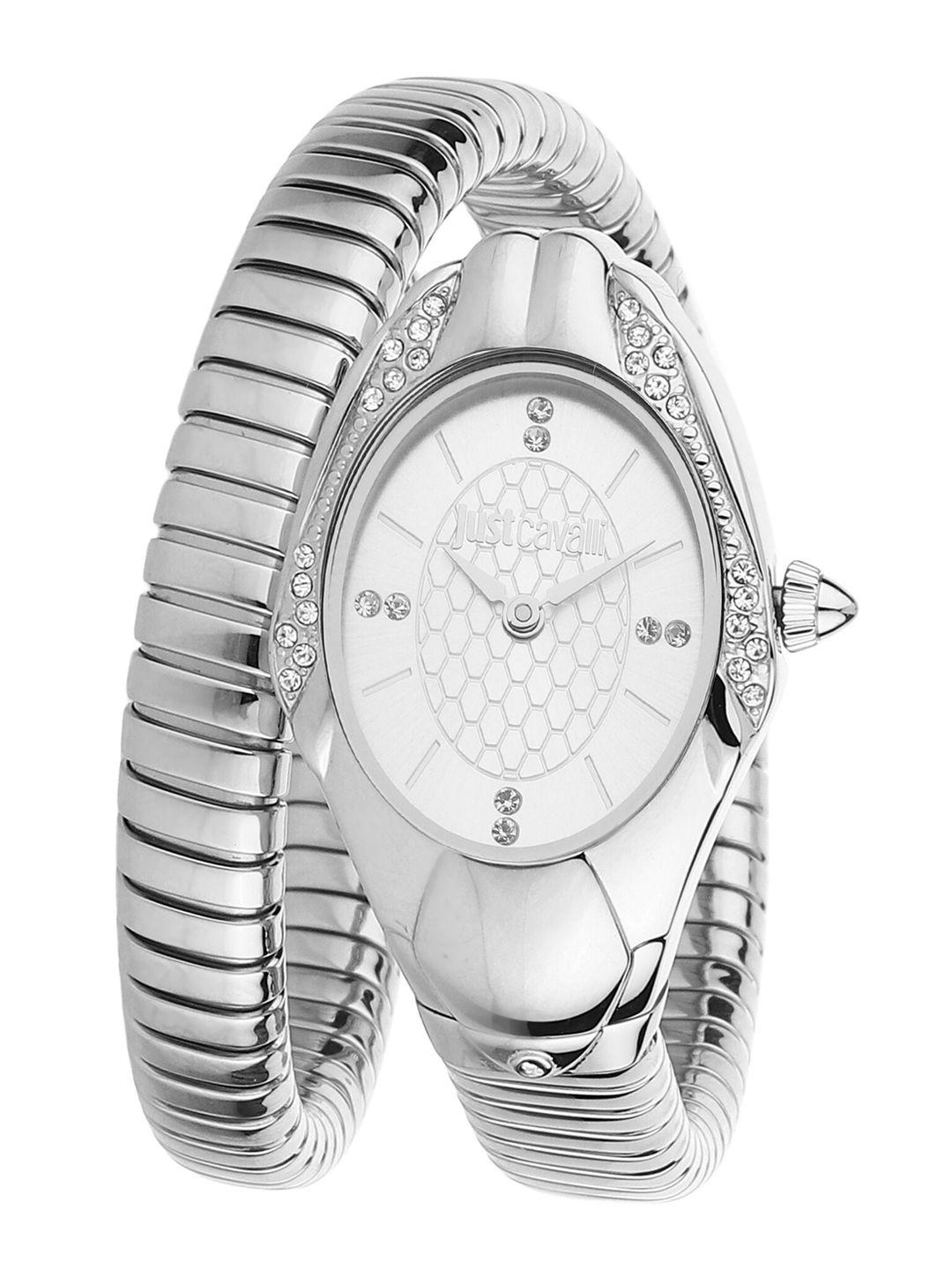 just cavalli women silver-toned brass dial & stainless steel bracelet style analogue watch