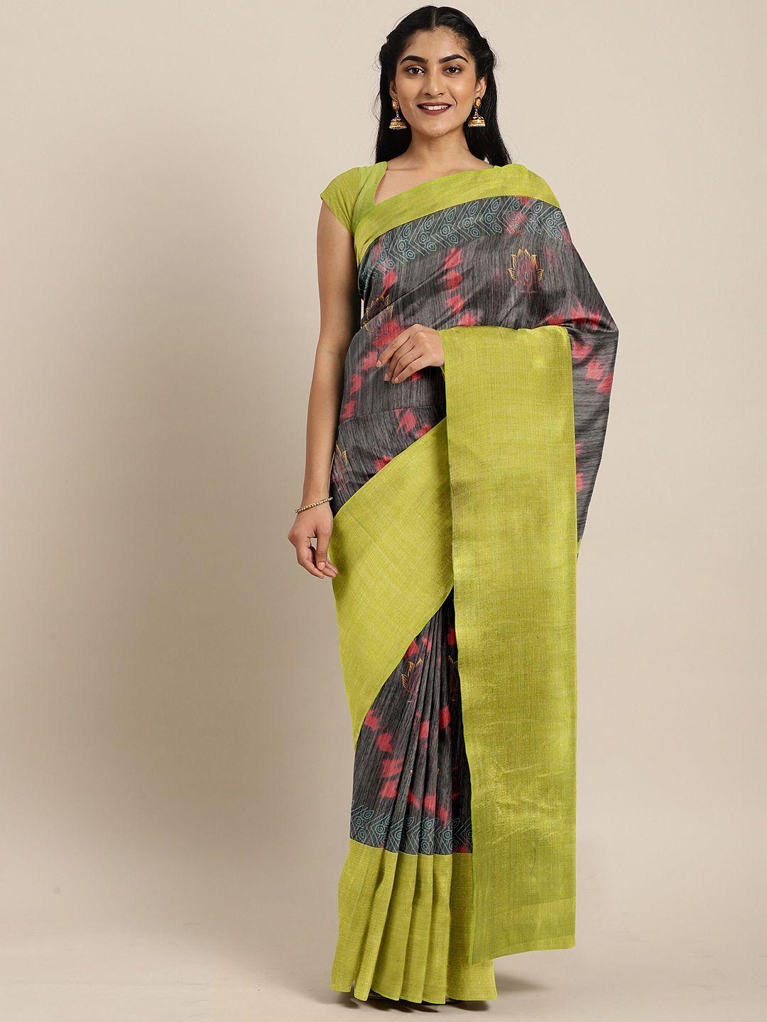 the chennai silks black & green floral bhagalpuri saree