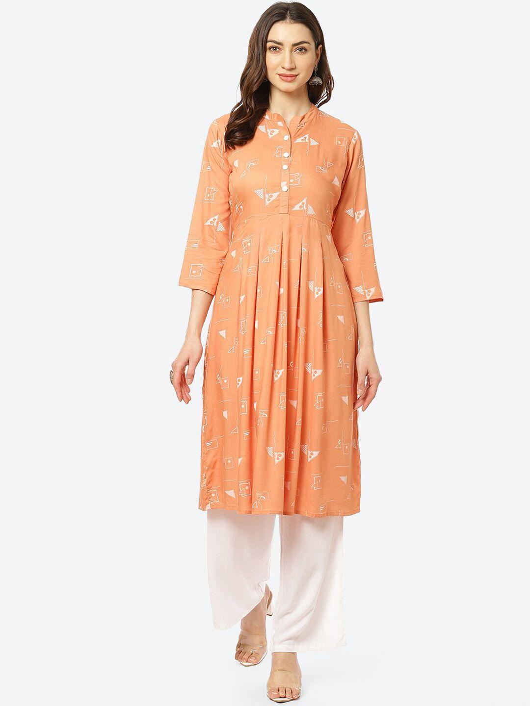 kurti's by menka women orange & white printed kurta